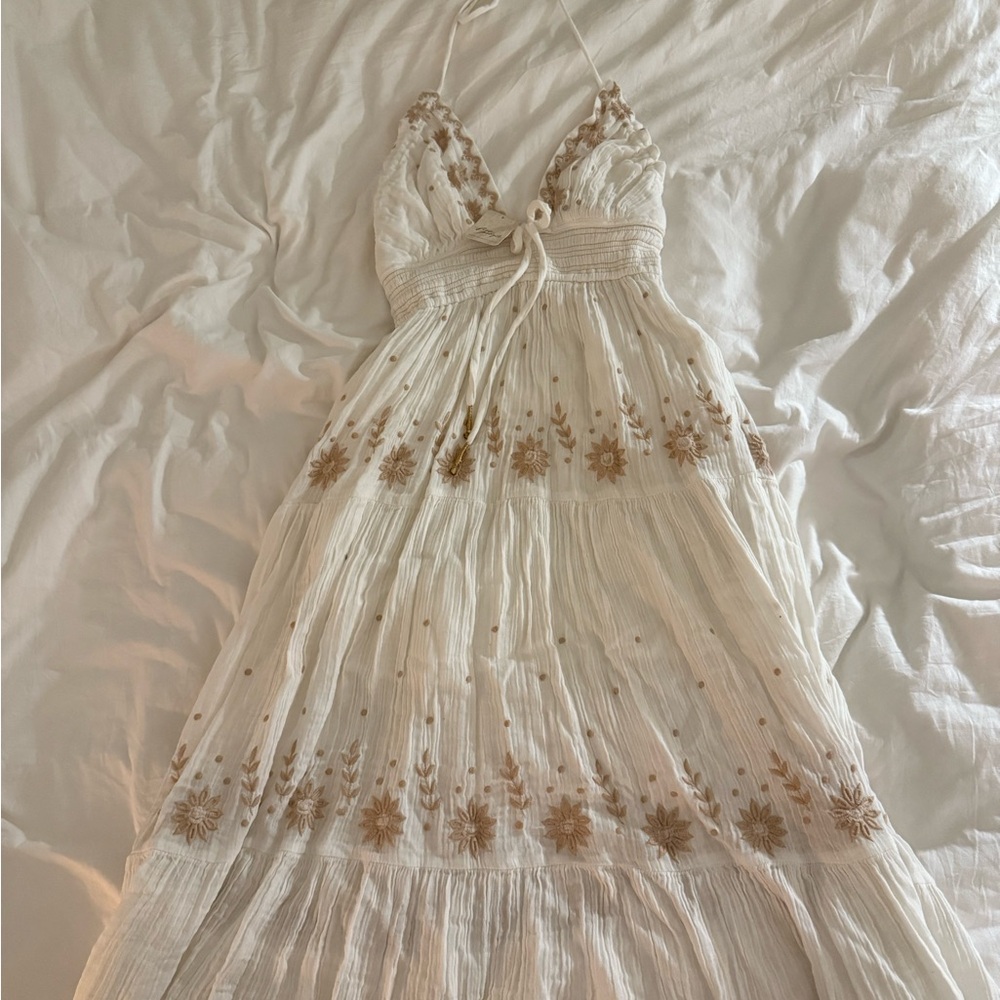 Free People White and Gold Maxi Dress